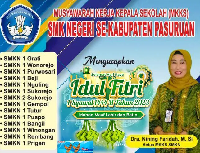Ketua MKKS SMK negeri Se-kabupaten Pasuruan Mengucapkan Selamat Hari Raya Idul Fitri 1444 Mohon maaf lahir & Batin