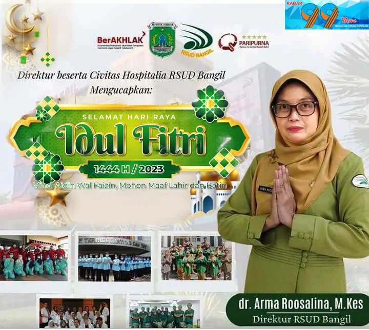Direktur Beserta Staf RSUD Bangil Mengucapkan Selamat Hari Raya Idul Fitri 1444 H. Mohon maaf lahir & Batin