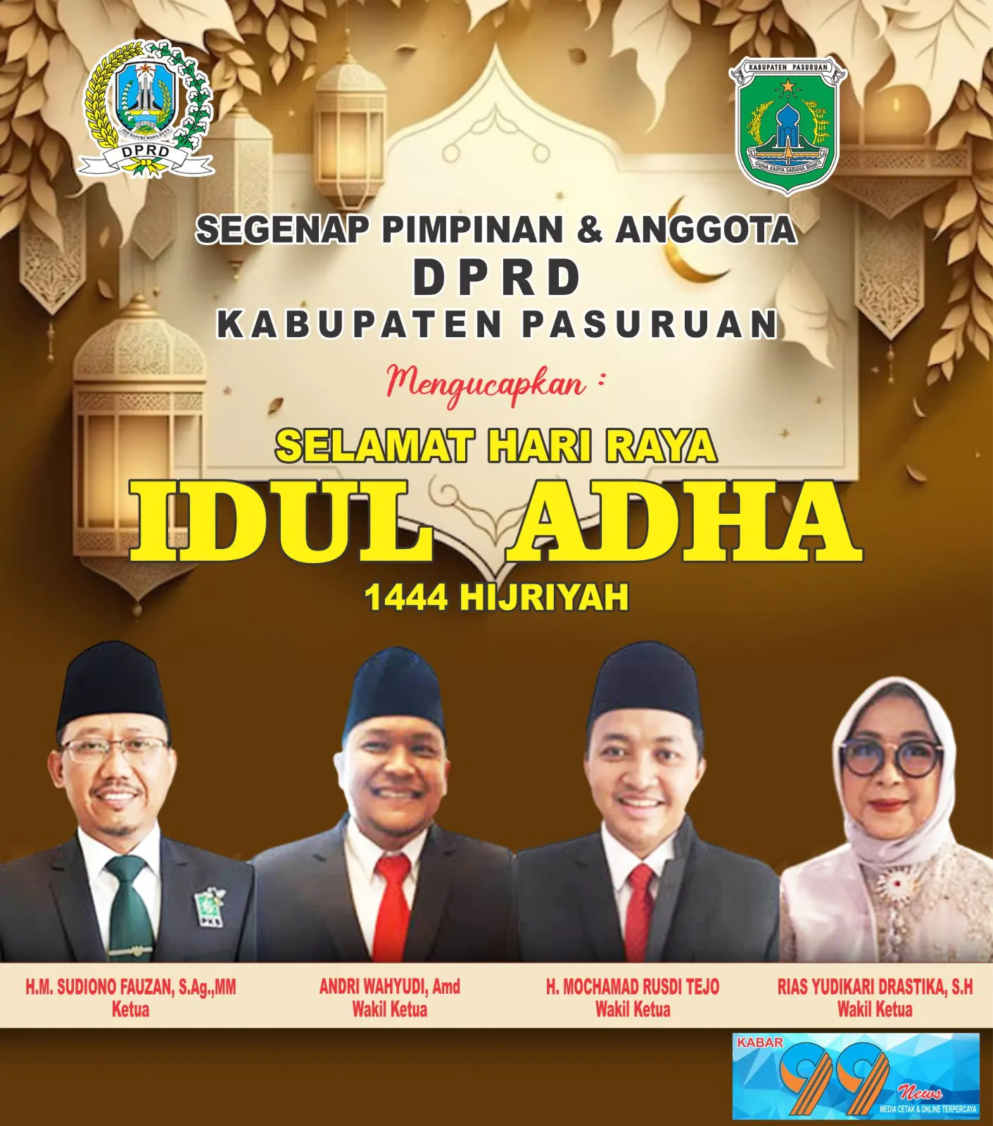 Segenap Pimpinan Dan Anggota DPRD Kabupaten Pasuruan Mengucapkan Selamat Hari Raya Idul Adha 1444 Hidriyah/2023