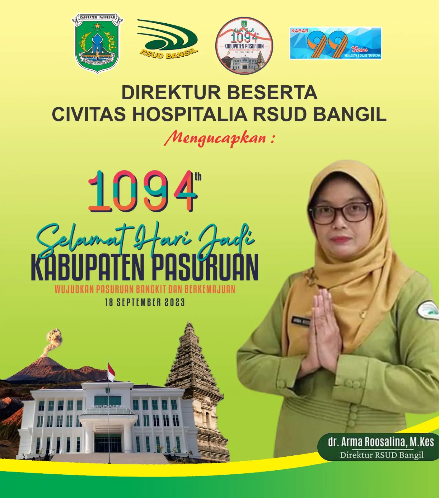 Direktur Beserta Civitas Hospitalia RSUD Bangil Mengucapkan Selamat Hari Jadi Kabupaten Pasuruan Ke-1094, 18 september 2023