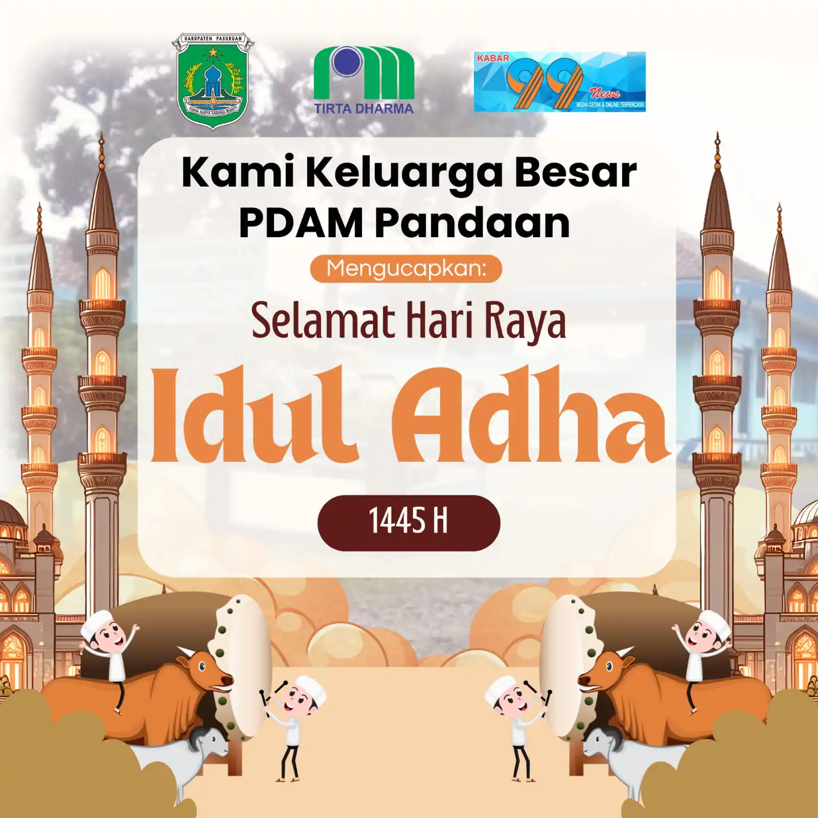 Kami Keluarga Besar PDAM Pandaan Kabupaten Pasuruan Mengucapkan Selamat Hari Raya Idul Adha 1445 H/2024 M