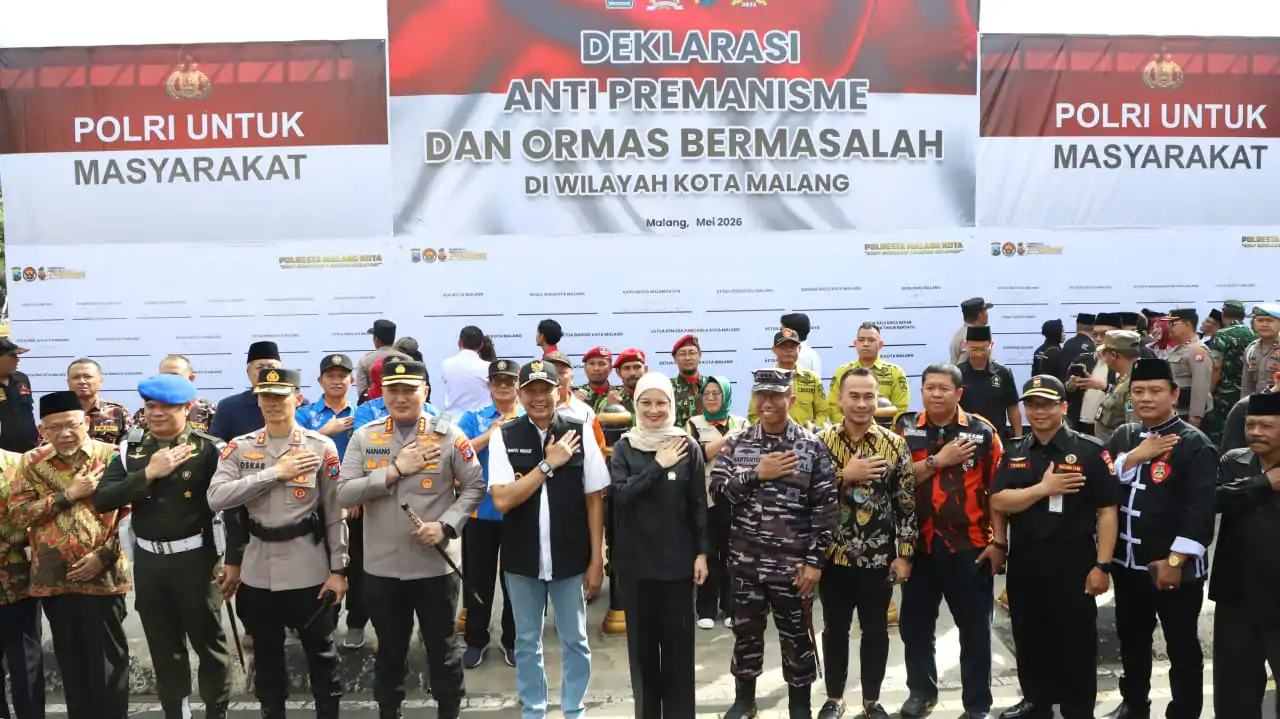 Gelar Deklarasi Anti-Premanisme dan Ormas Bermasalah Forkopimda Plus Kota Malang Sepakat Jaga Kondusifitas