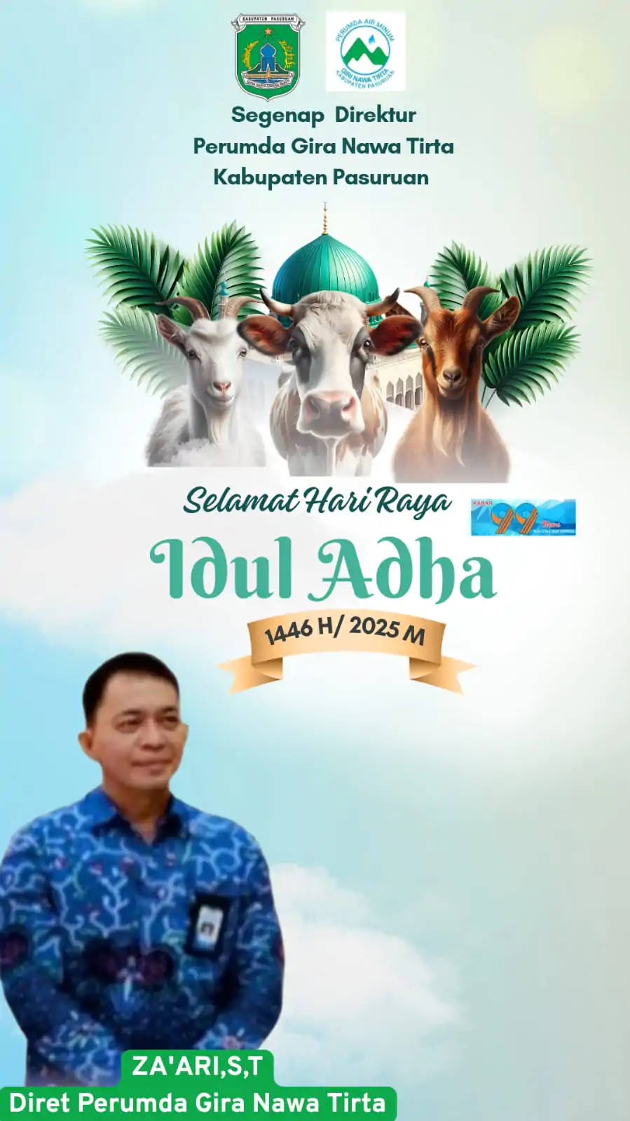 Segenap Keluarga Besar Perumda Gira Nawa Tirta Kabupaten Pasuruan Mengucapkan: “Selamat Hari Raya Idul Adha 1446 H/2025M”
