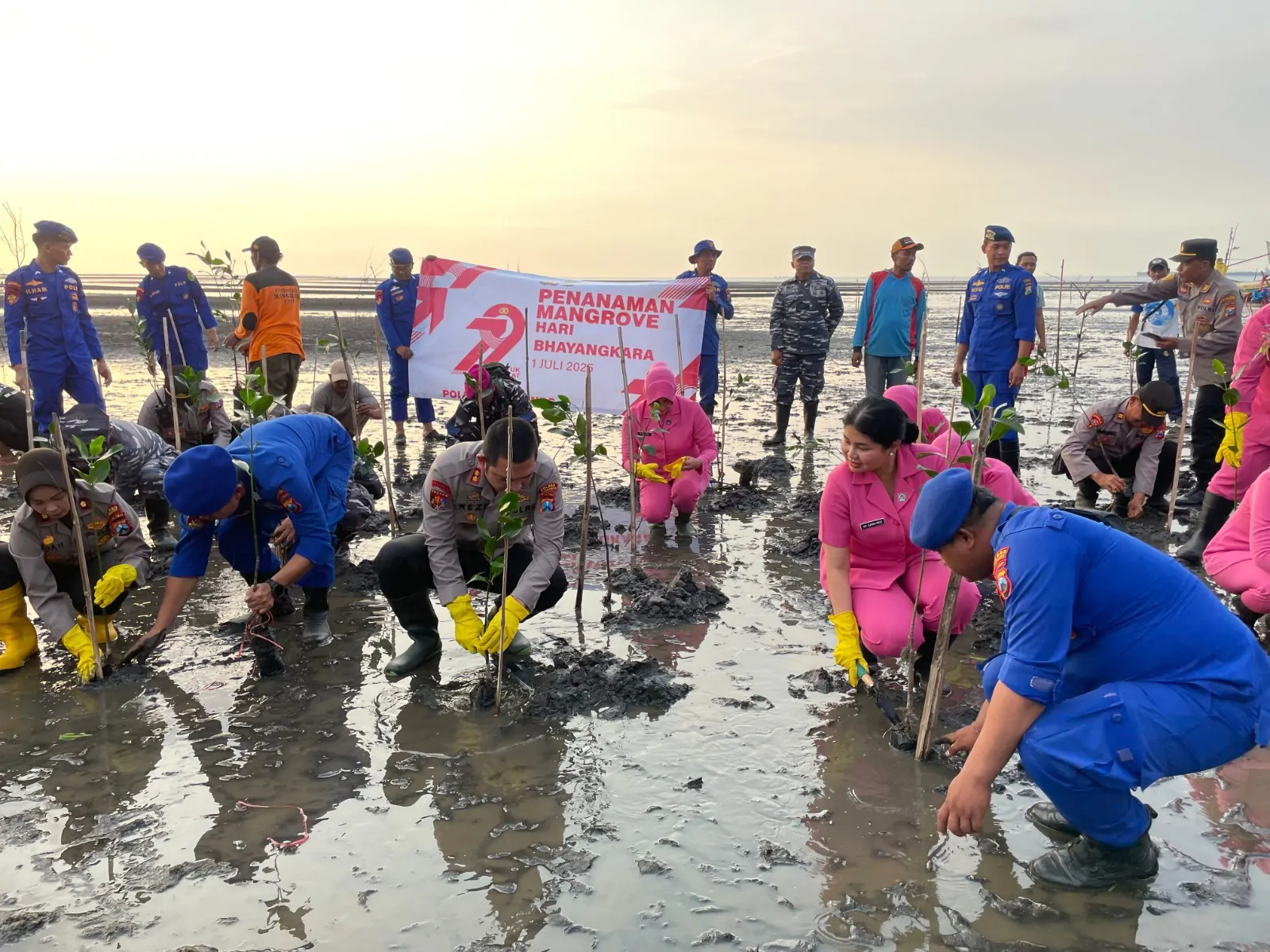 Jelang Hari Bhayangkara, Polres Situbondo Tanam Mangrove dan Bagi Bansos untuk Warga Pesisir