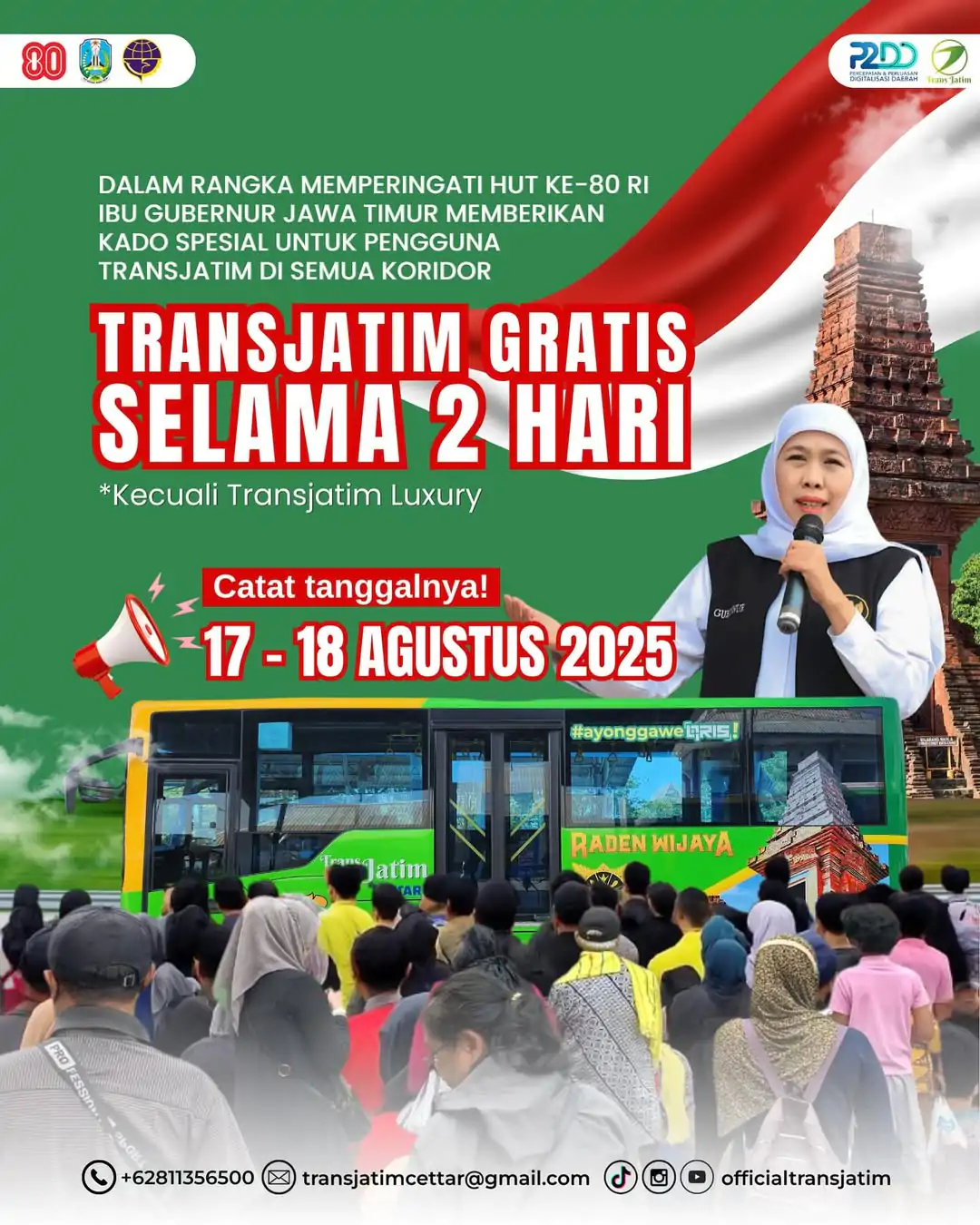 Kado Spesial HUT RI ke-80, Transjatim Gratis 2 Hari untuk Semua Koridor