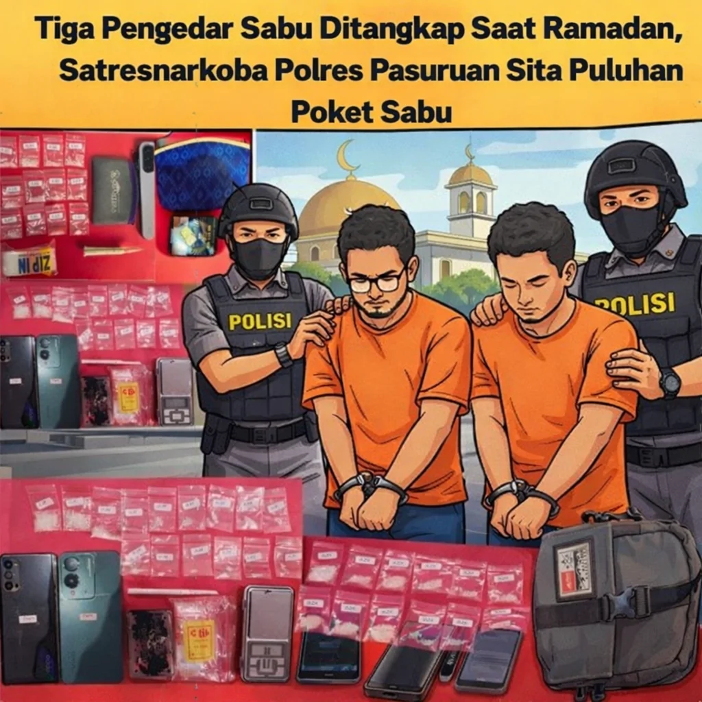 Tiga Pengedar Sabu Ditangkap Saat Ramadan, Satresnarkoba Polres Pasuruan Sita Puluhan Poket Sabu